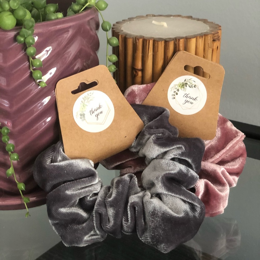 Velvet Scrunchie Set - Gray and Pink